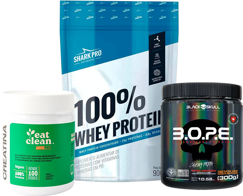 COMBO - WHEY PROTEIN 900G REFIL - CREATINA EAT CLEAN 300G - BOPE 300G