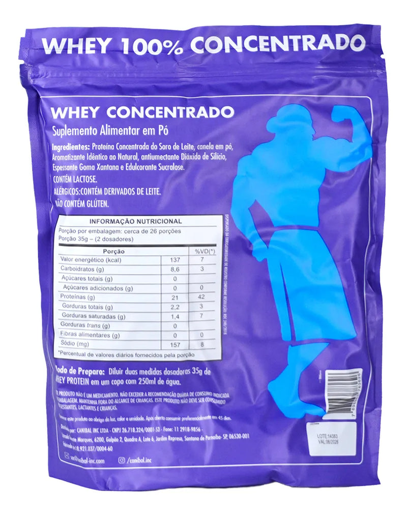 100% Whey Protein Concentrado (900g) Refil - Canibal Sabor   Churros