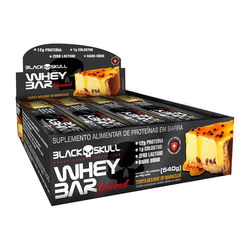 BLACK SKULL - Whey Bar Gourmet (Caixa 12 Unid. 45G)